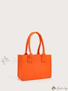 Bird in Bag - Neon Orange Double-Sided Square Handbag Orange Bag With Top Carry Handle For On-the-go, Casual Solid Color Box Bag For Shopping, Orange Box Bag With Removable Pouch For Shopping, Large Capacity Orange Bag For Shopping, Casual Orange Bag With Double Handle, Casual Orange Rectangular Satchel, Orange Shopping Bag With Top Carry Handle, Orange Rectangular Bag For Daily Use, Orange Large Capacity Square Bag