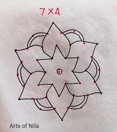 an image of a drawing on paper with red dots in the shape of a flower