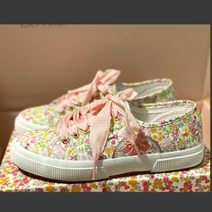 Superga Loveshackfancy Sneakers Color: Marigold Fields Size: Eu 39 New W/O Tags Loveshackfancy Sambas, Loveshackfancy Shoes, Gap X Loveshackfancy, Pink Floral Print Lace-up Sneakers, Floral Print Textile Low-top Sneakers, Superga Sneakers, Love Shack Fancy, Pink Yellow, Womens Shoes Sneakers