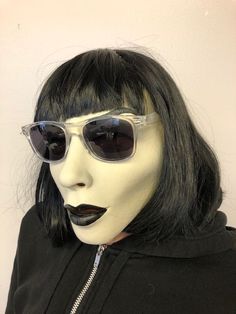 Latex Doll Mask, Latex Mask Female, Female Latex Mask, Pale Skin Black Hair, Black Hair Mask, All Black Clothing, Black Hair Pale Skin, Karen Black, Scary Mask