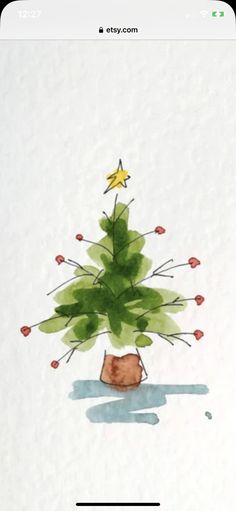 a watercolor painting of a small christmas tree