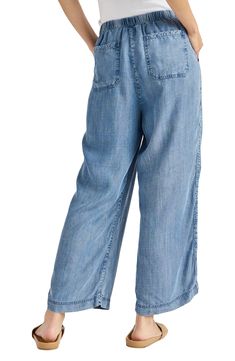 These breezy tie-waist pants are crafted from soft chambray with wide legs. 25 1/2" inseam; 20" leg opening; 11" front rise; 15 1/2" back rise (size Medium) 100% lyocell Machine wash, tumble dry Imported Wide Leg Chambray Pants Outfits, Relaxed High Waist Wide Leg Pants For Spring, Purple Linen Pants Outfit, Spring Wide Leg Tencel Pants, Relaxed Fit Bottoms With Tie Waist For Spring, Relaxed Cropped Leg Bottoms For Spring, Straight Leg Bottoms With Tie Waist And Relaxed Fit, Wide Leg Linen Pants With Tie Waist, Relaxed Fit Straight Leg Bottoms With Tie Waist