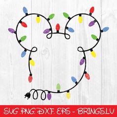 a mickey mouse head with christmas lights on it and the words svg dxf eps