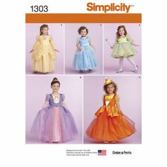 children's and girls'princess dresses sewing pattern from the simplicity book, 1303