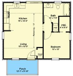 a floor plan for a small house with two bedroom and an attached garage area,