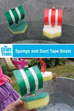 sponge and duct tape boats in a bucket