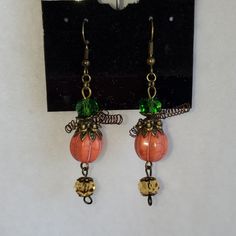 New With Tags These Custom Handmade Womens Pumpkins With Green And Brown Beading In Bronze Hang 2 Inches Long. Lightweight, Nickel Free Bronze Ear Wires, And Silicone Backs Are Included. Handmaid Jewelry, Cherry Drop Earrings, Pink Halo, Dichroic Pendant, Cocktail Earrings, Emerald Wedding Rings, Blue And Purple Flowers, Turquoise Stud Earrings, Pumpkin Earrings