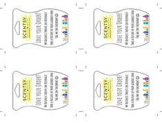 four tickets with different labels on them for an event or party, all in white and yellow