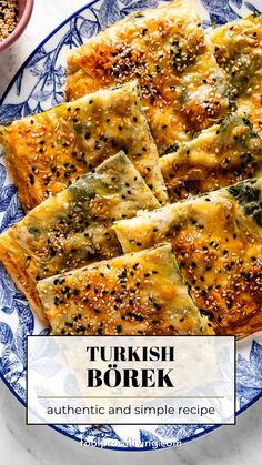 Spinach and Feta Cheese Börek – Turkish Borek on a beautiful plate. Turkish Borek Recipe, Middle East Recipes, Turkish Breakfast, Savoury Baking, Lebanese Recipes, Mediterranean Dishes, Spinach And Feta