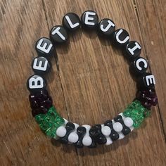 Handmade By Me Beetlejuice Clay Bead Bracelet, Monster High Bracelets, Beetlejuice Bracelet, Monster High Bracelet, Beetlejuice Jewelry, Scene Bracelets, Kids Inspo, Kandi Bracelets, Scene Kids