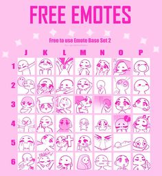 a poster with the words free emotes written in pink and white on it