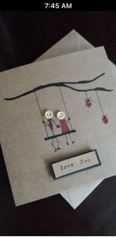 Stickman Couple, Valentines Cards Handmade, Wedding Cards Handmade, Romantic Cards, Button Cards, 자수 디자인, Birthday Diy, Valentine Card