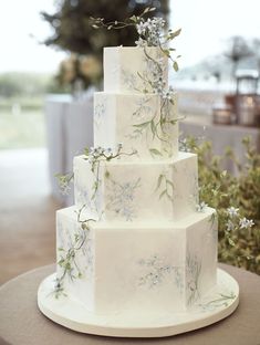 Wedding Cakes: Unique French-Inspired Hexagonal Light Blue Cake Hamptons Wedding, Romantic Wedding Cake, Wedding Cakes Blue, Simple Wedding Cake, Coastal Wedding, Wedding Cake Inspiration, Beautiful Wedding Cakes, Wedding Cake Designs