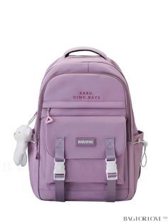 BagForLove - Stylish Multi-Pocket Backpack with Letter Patch Design Patch Backpack, Beige Backpacks, Kawaii Backpack, Backpack Patches, Letter Bag, Cartoon Bag, Purple Backpack, Pocket Letters, Letter Design