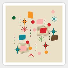 an art print with geometric shapes and stars in the middle, on a beige background