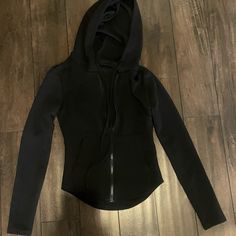 Black Zip Up Hoodie. Size Xs. Never Worn! Fitted Edgy Hoodie For Fall, Fitted Black Hoodie For Spring, Black Fitted Hooded Top, Fitted Black Hooded Top, Black Fitted Casual Hoodie, Fitted Black Spring Hoodie, Black Zip Up Hoodie, Black Zip Ups, Zip Up Hoodie