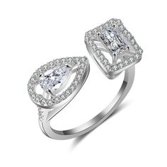 Main Stone Color: Silver Color 1 Luxury Cubic Zirconia Open Ring Jewelry, Luxury Adjustable Diamond Wedding Ring, Luxury Adjustable Open Diamond Ring, Bridal Party Jewelry Sets, Bridal Party Jewelry, Korean Jewelry, Ringe Gold, Zircon Jewelry, Trendy Ring