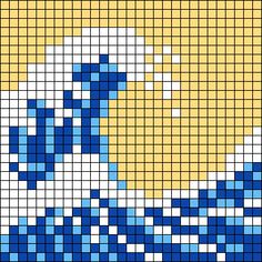 a cross stitch pattern with blue and yellow squares