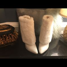 Fur Leather Boots With Stiletto Heels. Several Sizes Available . Brand New Designer Winter Heels With Pointed Toe, White Winter Evening Boots, White Winter Boots For Evening, White Boots For Evening In Winter, White Fur Boots, White Fur, Fur Boots, Leather Boots, Bootie Boots