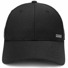 a black hat with a white patch on the front