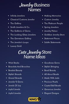 a menu for jewelry stores with names and prices on the front, in blue background