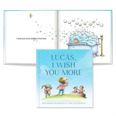 an open children's book with the title lucas, i wish you more