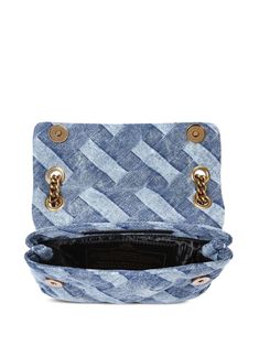 Find KURT GEIGER Mini Kensington Denim Shoulder Bag on Editorialist. The Kurt Geiger London Kensington Denim Shoulder Bag features a signature eagle head charm, gold-tone hardware, and a sliding chain-link shoulder strap. This mini bag is crafted from acid wash denim with an interwoven design print and has a foldover top with a magnetic fastening. It includes a main compartment and an internal slip pocket. The bag can be worn on the shoulder or crossbody. London Kensington, Denim Shoulder Bag, Kensington London, Denim Shoulder Bags, Acid Wash Denim, Eagle Head, Kurt Geiger, Acid Wash, Blue Bags