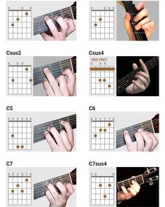 the guitar chords are arranged in different positions