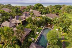 an aerial view of a tropical resort