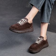 Gender: Women Type: Casual Shoes Main Materials: Cowhide Insole: Pigskin Sole: TPR Type of Closure:... Brown Low-top Casual Lace-up Shoes, Casual Brown Lace-up Shoes With Textured Sole, Casual Brown Lace-up Shoes With Cushioned Footbed, Casual Brown Lace-up Loafers, Brown Low-top Sneakers With Rubber Sole, Oxford Boots, Vintage Suede, Suede Flats, Casual Flat Shoes