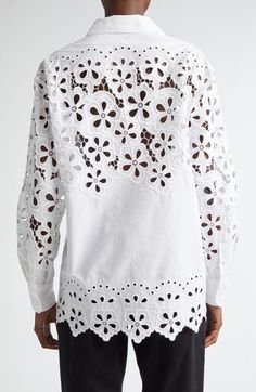 Find DOLCE & GABBANA Oversize Eyelet Button-up Shirt on Editorialist. Inspired by the pristine sophistication of Italian resortwear from the 1960s, this fresh eyelet button-up from the label's ethereal Capri Collection brings getaway-worthy romance to your look. Front button closure Spread collar Long sleeves with button cuffs 97% cotton, 3% polyester Dry clean Made in Italy Designer Clothing Dolce And Gabbana Shirts, Chain Strap Bag, Floral Shoes, Fringe Skirt, Mens Scarves, Poplin Shirt, White Shirts, The 1960s, Silk Shirt