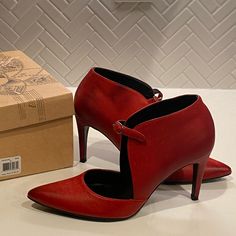 Red Poppy Boot Heel Free People Size 38 - True To Size Red Ankle-high Heels With 4-inch Heel, Red Ankle-high Heels With Heel Strap, Red Ankle-high Heels, Red Ankle Strap Heels For Fall, Chic Ankle-high Red Heels, Chic Red Ankle-high Heels, Red Almond Toe Heels With Heel Strap, Red Heels With Removable Insole And Round Toe, Red High Heels With Removable Insole