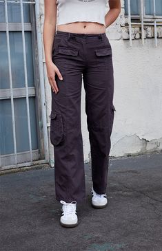 Shop Brown Kim Cargo Pants at PacSun. ✓Free Shipping On Orders $50+ ✓$5 PacSun Rewards Instantly ✓Refer a Friend Give/Get 15% off | PacSun Cute Cargos, Kim Cargo Pants, Utah Outfits, Converse Fits, Kim Brown, Brown Cargo Pants, Bday List, Cold Fits, Comfy Sweatpants