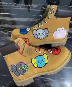 Custom Kaws Timberlands 100% Authentic Custom Timberland Boots, Timberland Leather Boots, Cute Uggs, Mindless Behavior, Custom Shoes Diy, 2024 Wishlist, Clothes Wishlist, Nike Fashion Shoes, Cute Outfits With Jeans