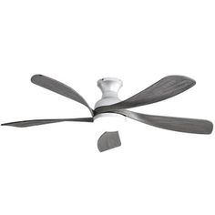 a white ceiling fan with four blades on it