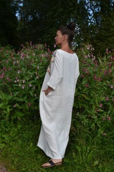 Traditional Linen Embroidered Dress For Summer, Casual Embroidered Linen Dress, Traditional Embroidered Linen Dress For Summer, Embroidered Linen Bohemian Dress, Bohemian Embroidered Linen Dress, Bohemian Linen Tunic Dress, White Bohemian Embroidered Linen Dress, Summer Folk Linen Embroidered Dress, Linen Tunic Dress With Floral Embroidery