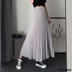 Olivia Mark - Pleated Chiffon Midi Skirt with Elastic High Waist for a Slim Fit Chiffon Midi Skirt, Chiffon Maxi Skirt, High Waisted Maxi Skirt, Swing Dance, Pleated Chiffon, Dance Skirt, Fairy Dress, Gray Skirt, Types Of Skirts