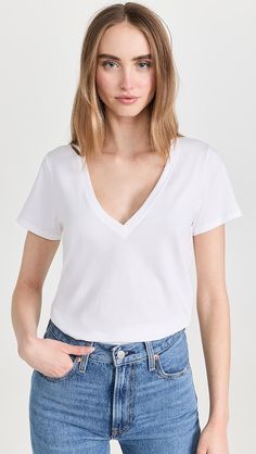 Nation LTD Blair Slim V-Neck | Shopbop Faux Suede Dress, Nation Ltd, Modern Womens Fashion, Suede Dress, Tried And True, V Neck Tee, White T, Capsule Wardrobe, Fabric Care