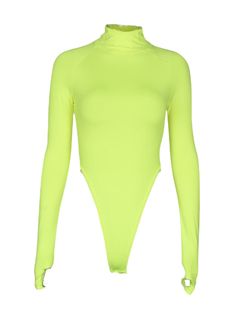 This Turtleneck High-Cut Bodysuit is perfect for any look you want to achieve. It has a long sleeve turtleneck silhouette that has a high-cut leg design that creates a flattering shape and comfortable fit. It's perfect for both everyday wear and special occasions. Fabric composition: polyester fiber Green Long Sleeve High Stretch Bodysuit, Green High Stretch Long Sleeve Bodysuit, Winter Green Fitted Bodysuit, Green Fitted Bodysuit For Winter, Green Long Sleeve Stretch Bodysuit, Green Stretch Long Sleeve Bodysuit, Spring High Neck Bodysuit With Thumbholes, Green Fitted Long Sleeve Bodysuit, Fitted Long Sleeve Green Bodysuit