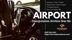 a man in a suit and tie standing next to a car with the words airport transportation services near me