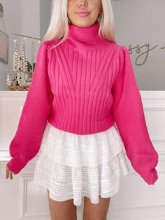 Playdate Pink Sweater | Sassy Shortcake Boutique | sassyshortcake.com Sassy Shortcake, Balloon Drop, Formal Chic, Drop Shoulder Sleeve, Fancy Fits, Hot Pink Sweater, Hot Pink Tops, Hot Sweater, Preppy Sweater