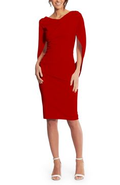 A cocktail dress made of stretchy, asymmetrically draped crepe features cape sleeves that encourage you to embellish every story with a dramatic flourish. 41" length (size 8) Hidden back-zip closure Bateau neck Cape sleeves Lined 94% polyester, 6% spandex Dry clean Made in the USA of imported fabric Dress For Conference, Cocktail Dresses For Women, Backless Cocktail Dress, Chic Cocktail Dress, Winter Wedding Guest Dress, Cocktail Dresses Online, Fall Wedding Guest Dress, Sleeves Style, Red Cocktail Dress