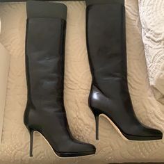 Brand New Jimmy Choo Black Leather Knee High Boots In Original Box. Never Been Worn. Retail For $1,195. Size 38. Luxury High Heel Boots For Formal Occasions, Luxury Boots With Sculpted Heel For Office, Luxury Formal Heeled Boots With Round Toe, Luxury Leather Heeled Boots For Formal Occasions, Luxury Calf Leather Boots For Formal Occasions, Luxury Heeled Boots With Leather Lining For Party, Luxury Closed Toe Boots For Galas, Luxury Closed Toe Formal Boots, Luxury Leather-lined Heeled Boots For Office