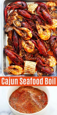 the recipe for cajun seafood boil is shown in an image with text overlay