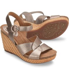 Casidy | Sofft Shoe Sofft Sandals, Summer Wedges, Sofft Shoes, Shoes And Boots, Born Shoes, Trendy Shoes, Sneaker Collection, Velcro Straps, Metallic Leather