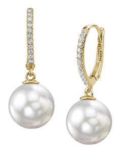 Southsea Pearls Earrings, Elegant White Huggie Earrings With Diamond Accents, Elegant Formal Huggie Earrings With Lever Back, White Huggie Earrings For Formal Occasions, Fine Jewelry Dangle Huggie Earrings For Formal Events, Formal Fine Jewelry Huggie Dangle Earrings, Elegant Dangle Huggie Earrings With Diamond Accents, Classic Huggie Pearl Earrings For Anniversary, Classic White Huggie Pearl Earrings