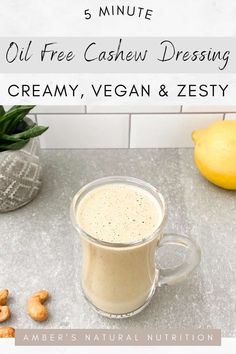 This oil free cashew dressing is vegan, zesty, perfectly creamy and only takes 5 minutes to make! Elevate your health to the next level by making oil free salad dressings such as this cashew dressing with no oil. The creamy, rich flavors will leave you craving more healthy salads. I Dairy Free Salad Dressing, Vegetarian Sauces, Oil Free Salad Dressing, Vegan Dressings, Dairy Free Appetizers, Dairy Free Salads, Nutritarian Recipes, Vegan Ranch Dressing, Vegan Salad Dressing