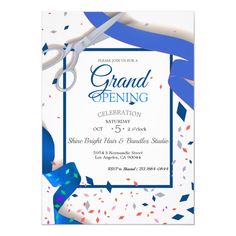 a grand opening party with confetti and scissors