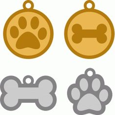 four different dog tags with paw prints on them