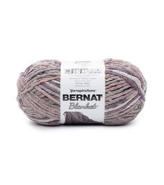 yarn ball with the name bernat in grey and pink colors on it, against a white background